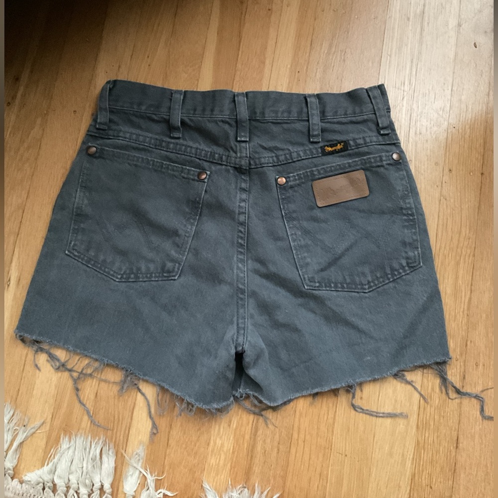 Wrangler Washed Black Denim High Waisted Cutoff Shorts